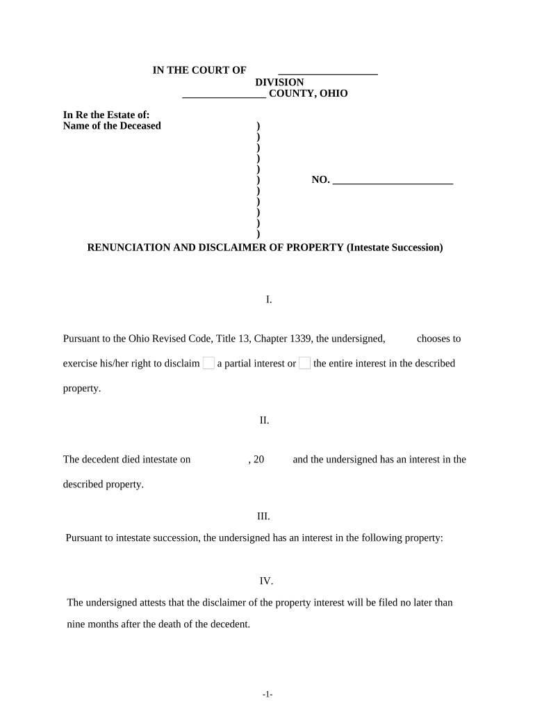 Ohio Disclaimer  Form