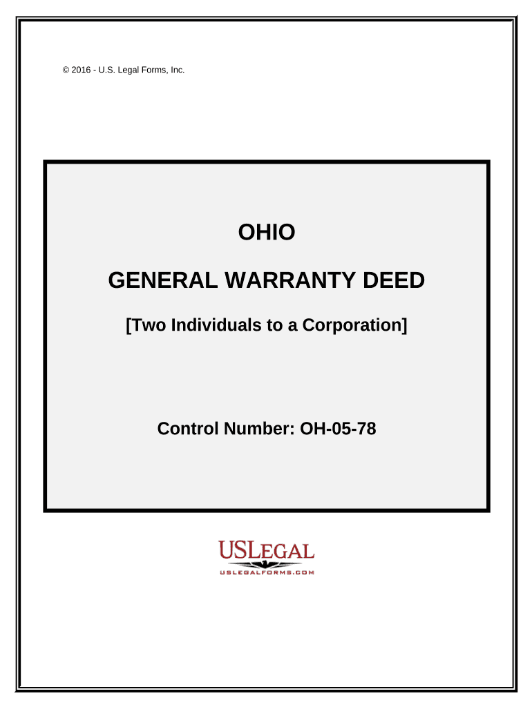 General Warranty Deed from Two Individuals to Corporation Ohio  Form