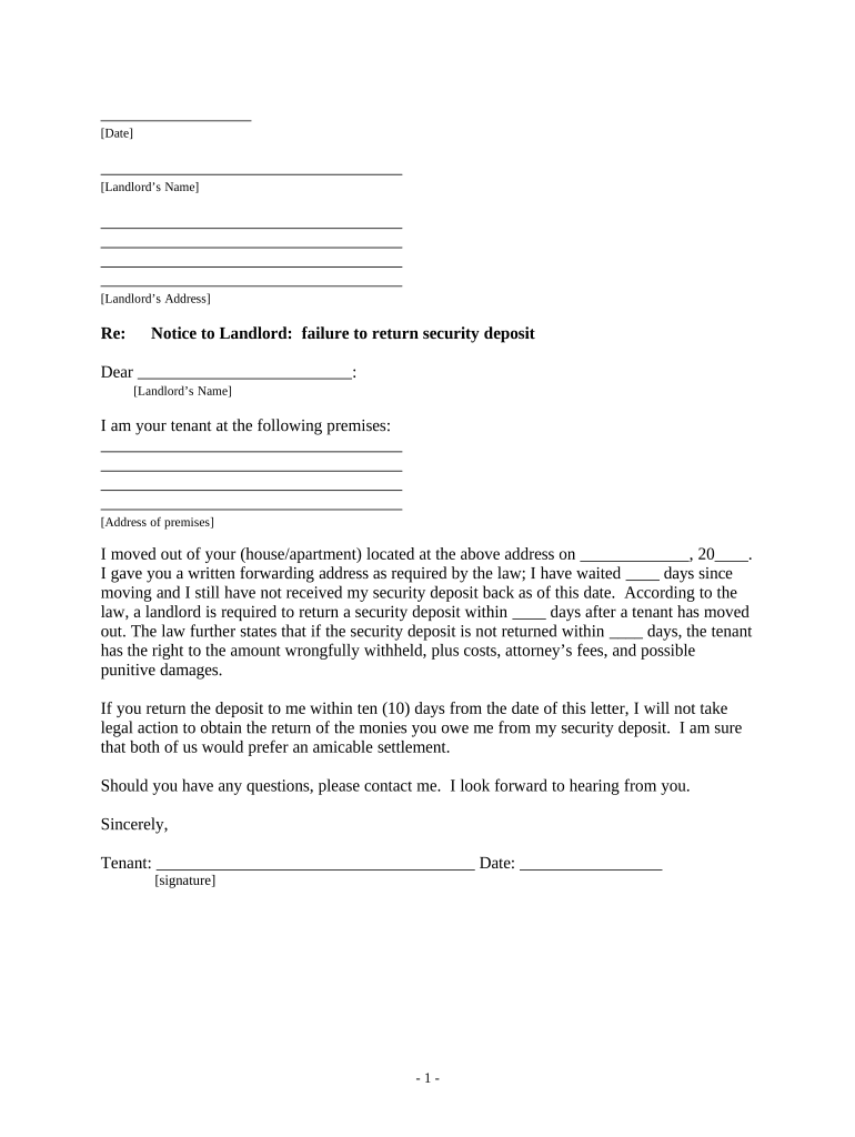 Letter from Tenant to Landlord Containing Notice of Failure to Return Security Deposit and Demand for Return Ohio  Form