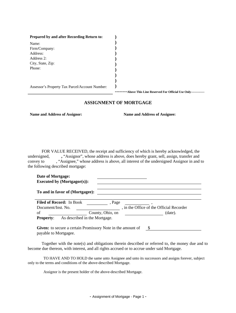 Assignment of Mortgage by Individual Mortgage Holder Ohio  Form