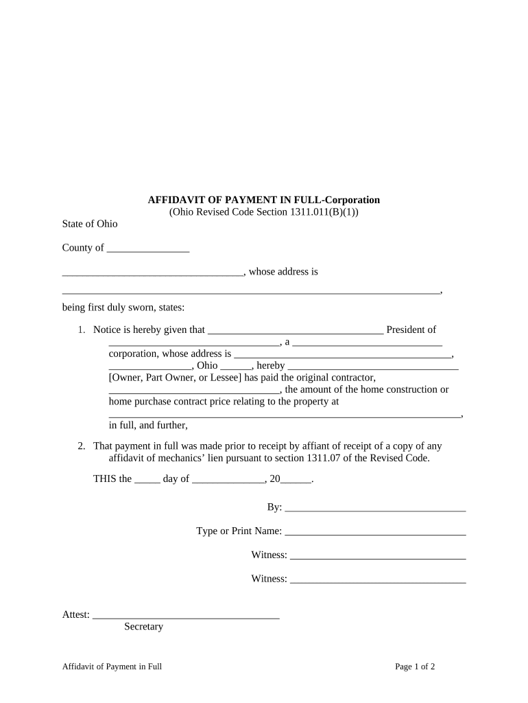 Ohio Affidavit Form