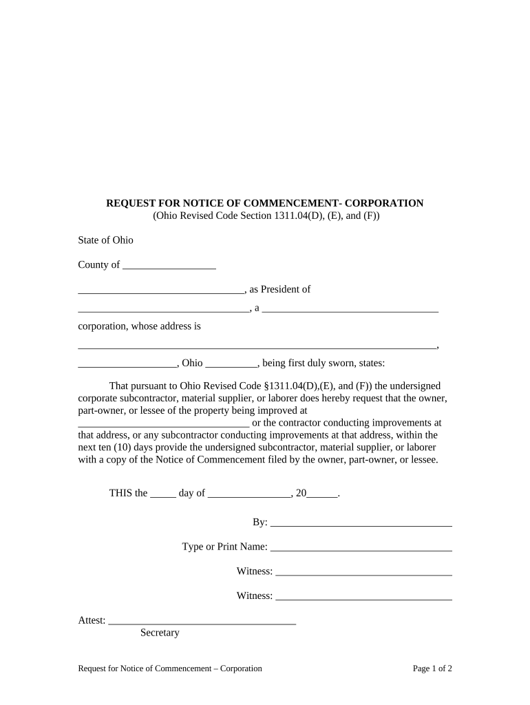 Ohio Notice of Commencement Form