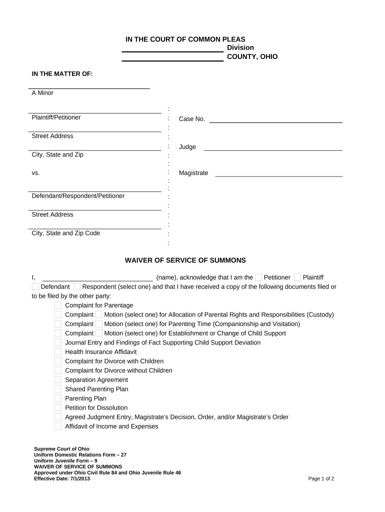 Waiver Summons Form