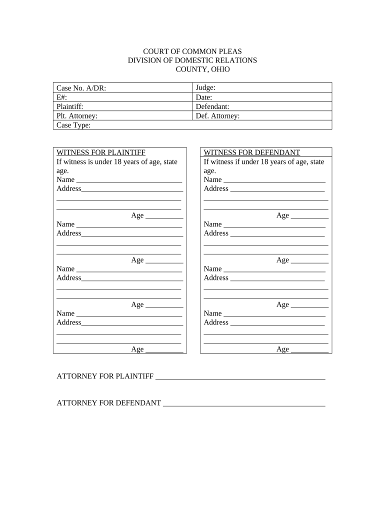 Witness List Template  Form