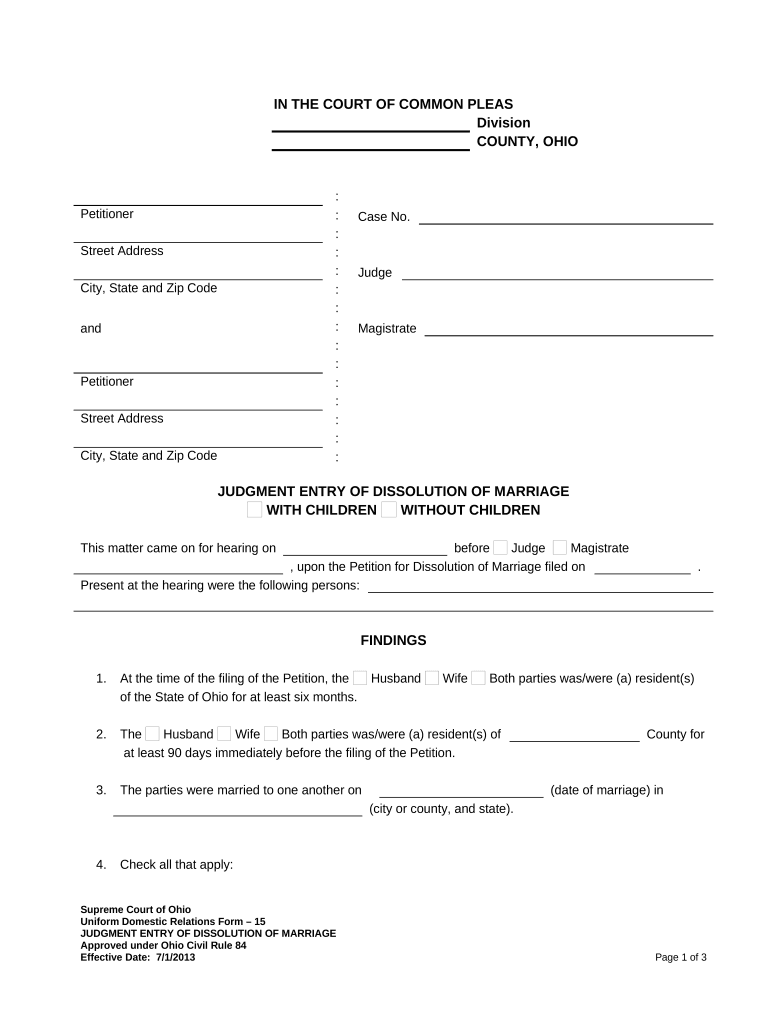 Ohio Dissolution Marriage  Form