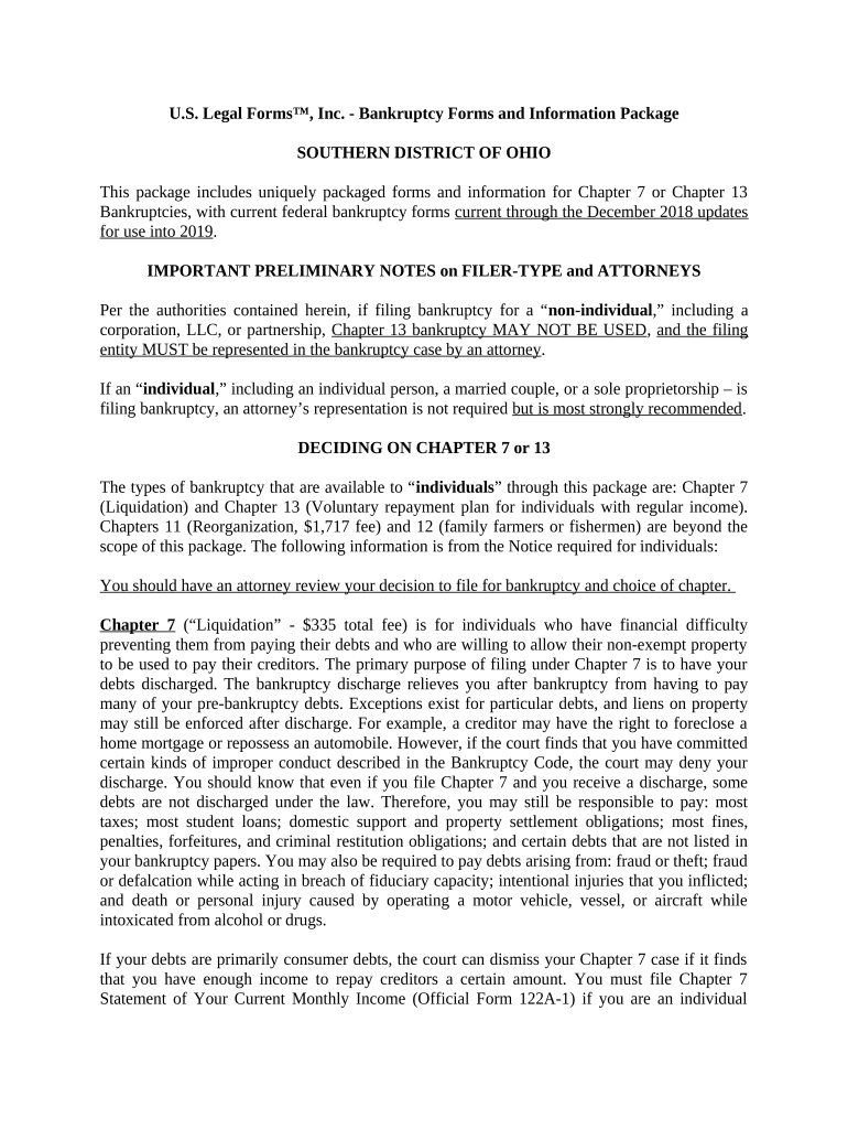 Ohio Southern District Bankruptcy  Form