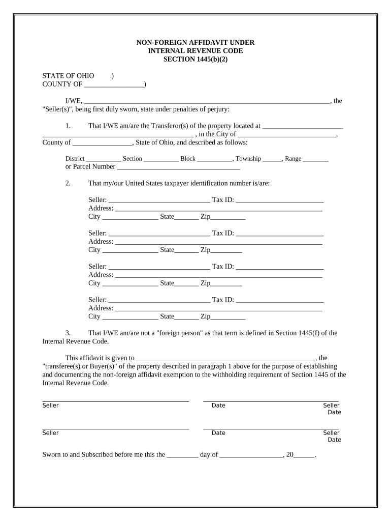 Non Foreign Affidavit under IRC 1445 Ohio  Form