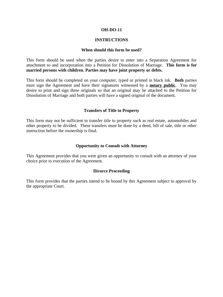 Marital Domestic Separation and Property Settlement Agreement Minor Children Parties May Have Joint Property or Debts Where Divo  Form