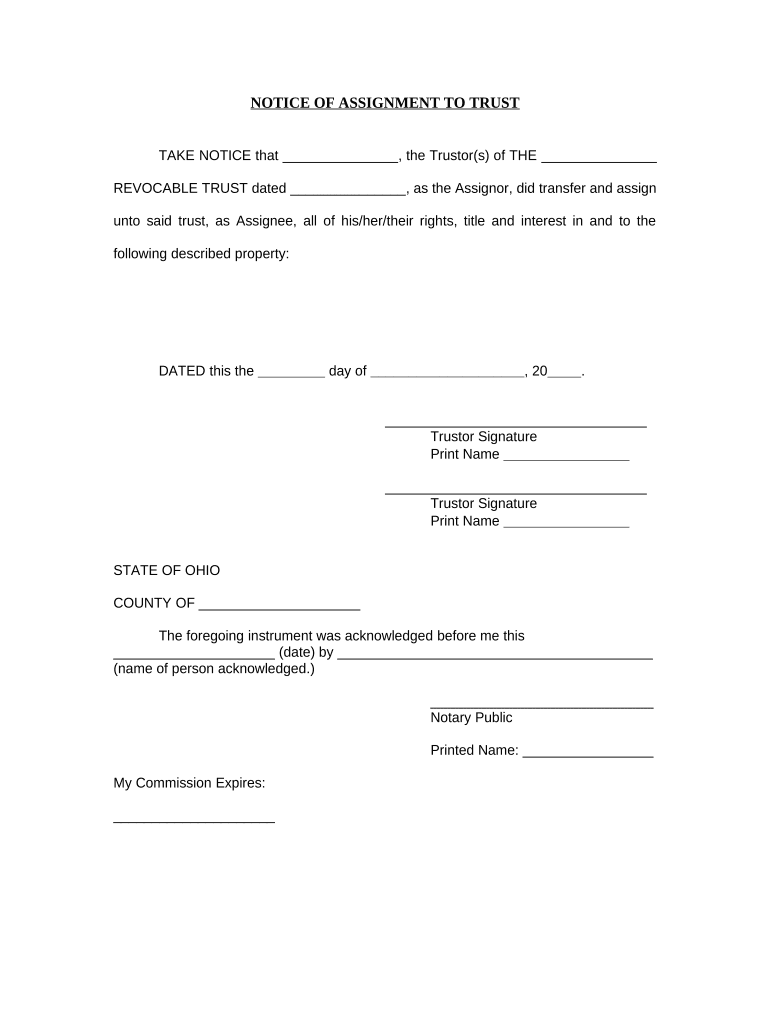 Notice of Assignment to Living Trust Ohio  Form