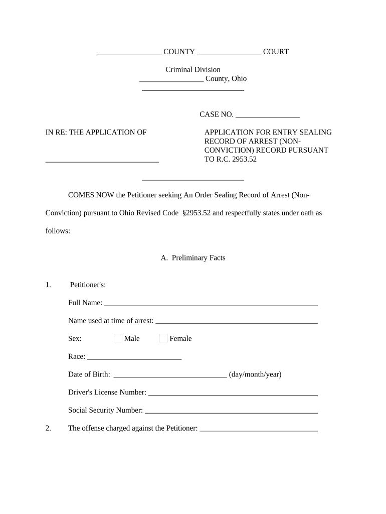 Application Expungement Ohio  Form