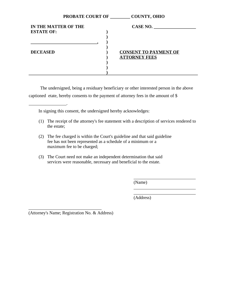 Consent to Payment of Attorney Fees Ohio  Form