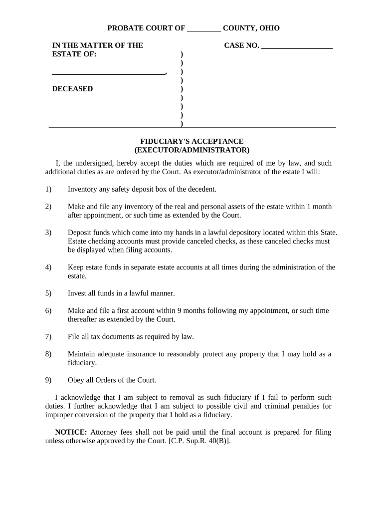 Ohio Executor  Form