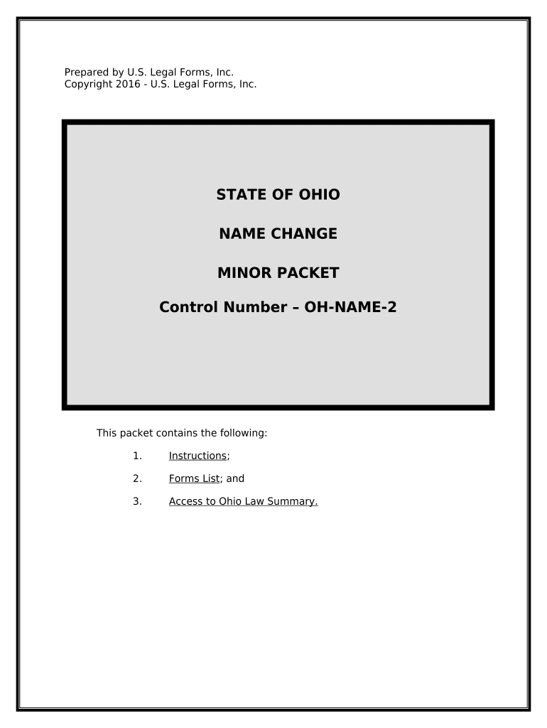 Ohio Name Change Instructions and Forms Package for a Minor Ohio