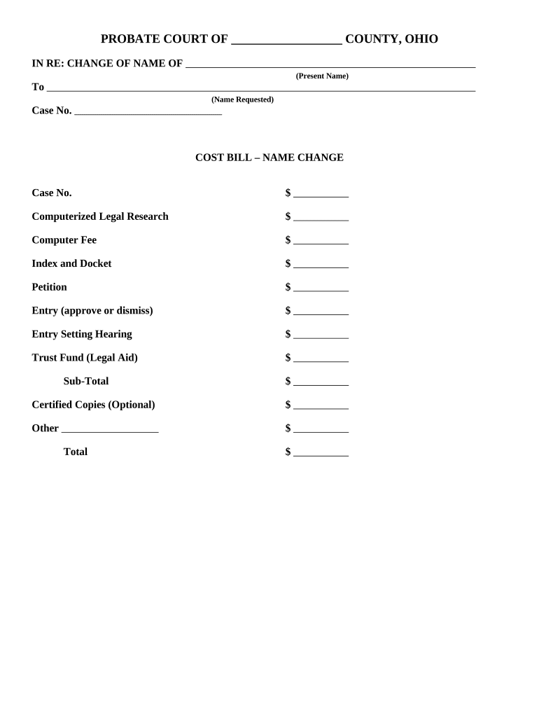 Ohio Cost Change  Form