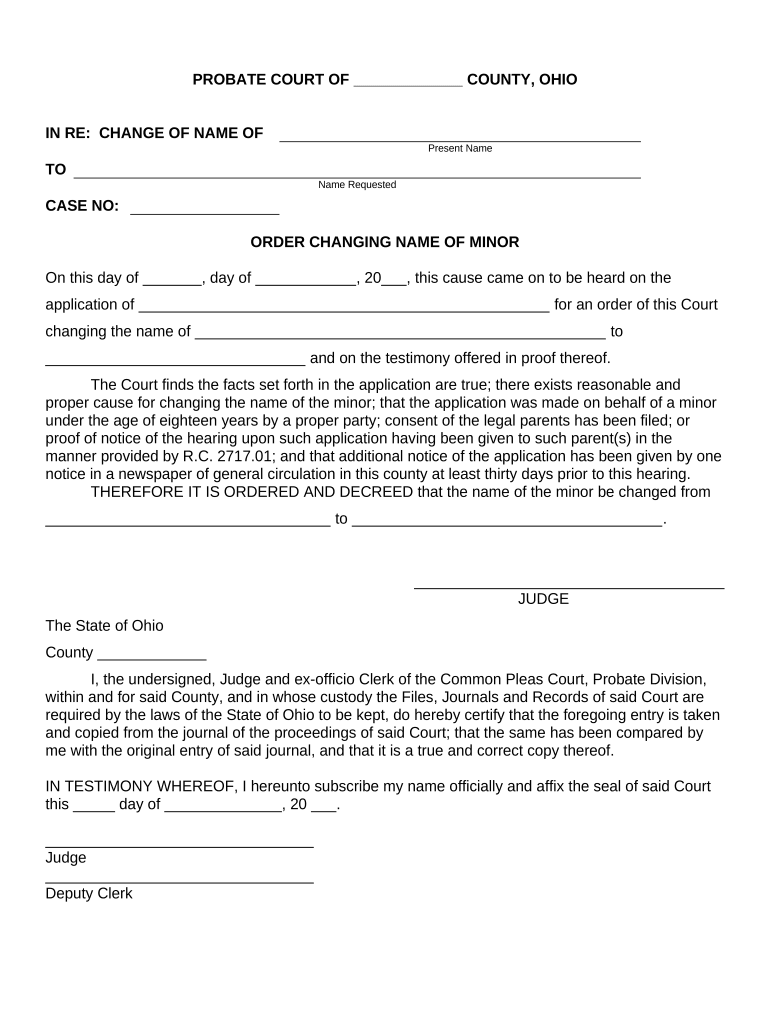 Ohio Changing Name  Form