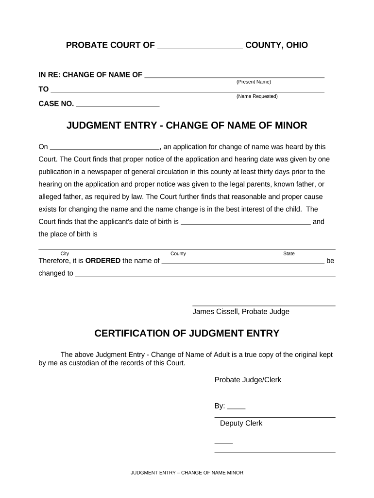 Judgment Change Name  Form