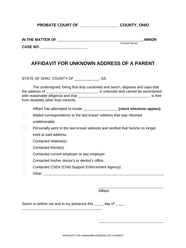Affidavit Unknown  Form