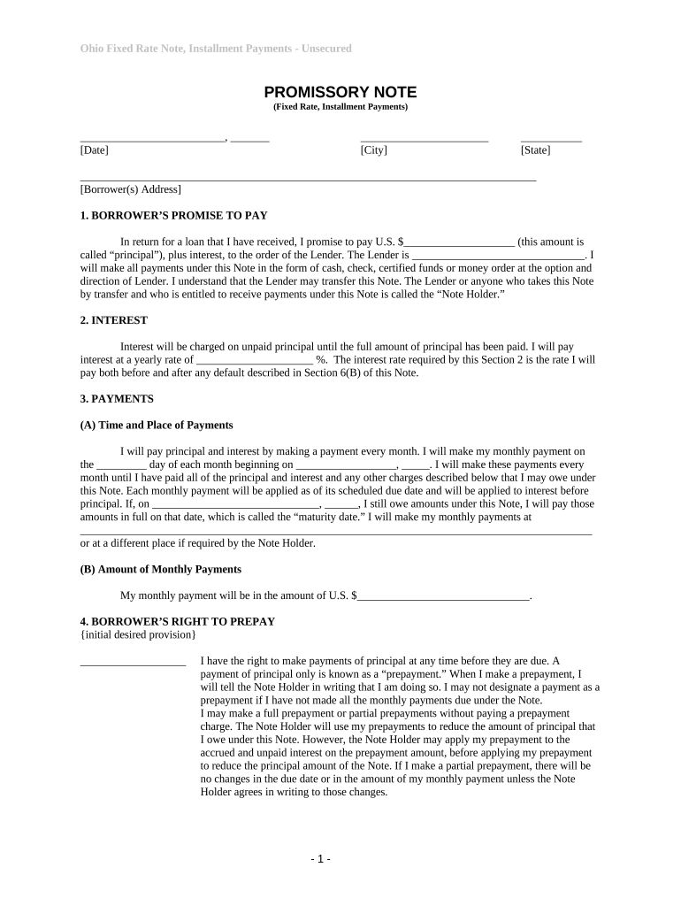 Ohio Note  Form