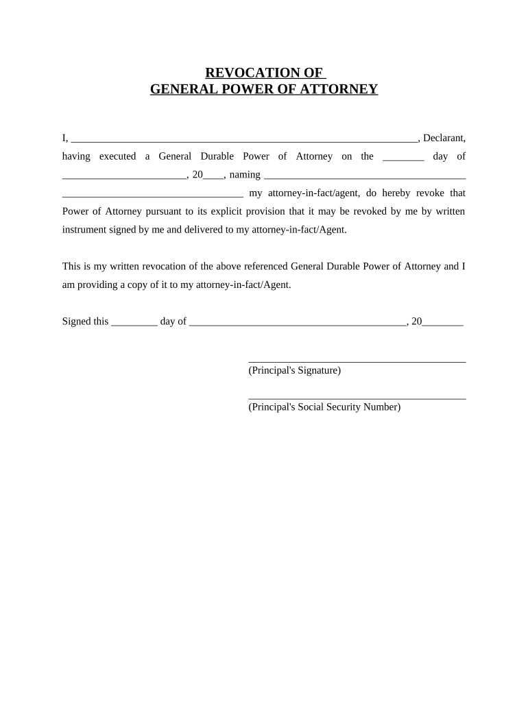 Revocation of General Durable Power of Attorney Ohio  Form