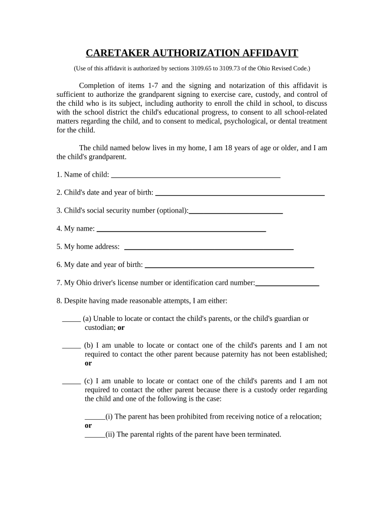 Caretaker Authorization Form