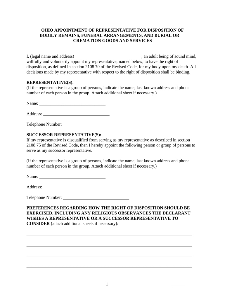 Ohio Burial  Form