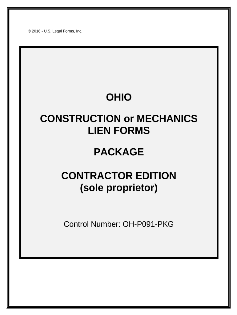 Ohio Construction or Mechanics Lien Package Individual Ohio  Form