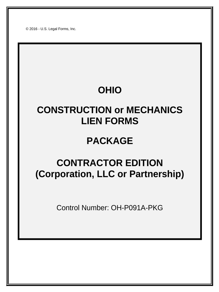 Ohio Construction or Mechanics Lien Package Corporation or LLC Ohio  Form