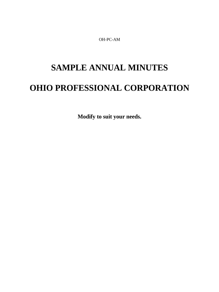 Annual Minutes for an Ohio Professional Corporation Aka Professional Association Ohio  Form