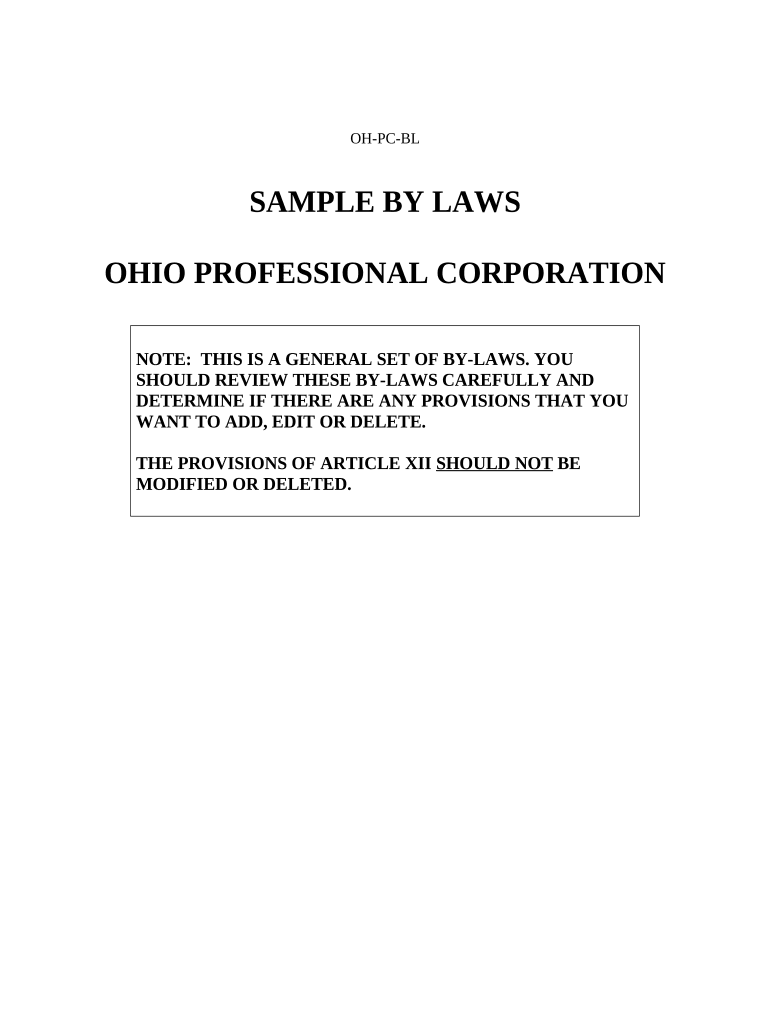 Ohio Sample Bylaws  Form