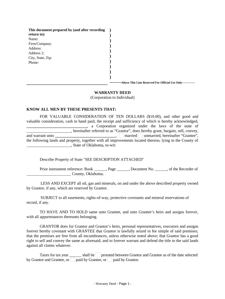 Warranty Deed Individual  Form