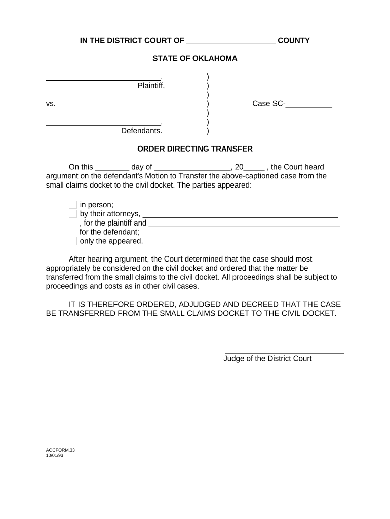 Oklahoma Order  Form