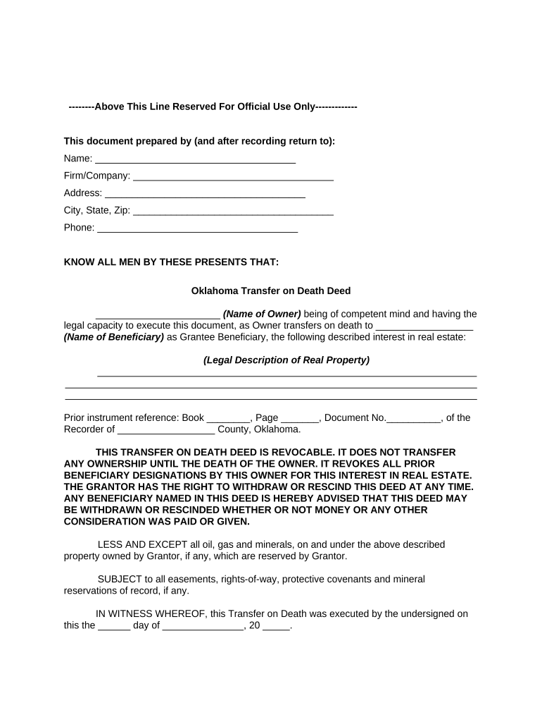 Transfer of Deed on Death Oklahoma  Form