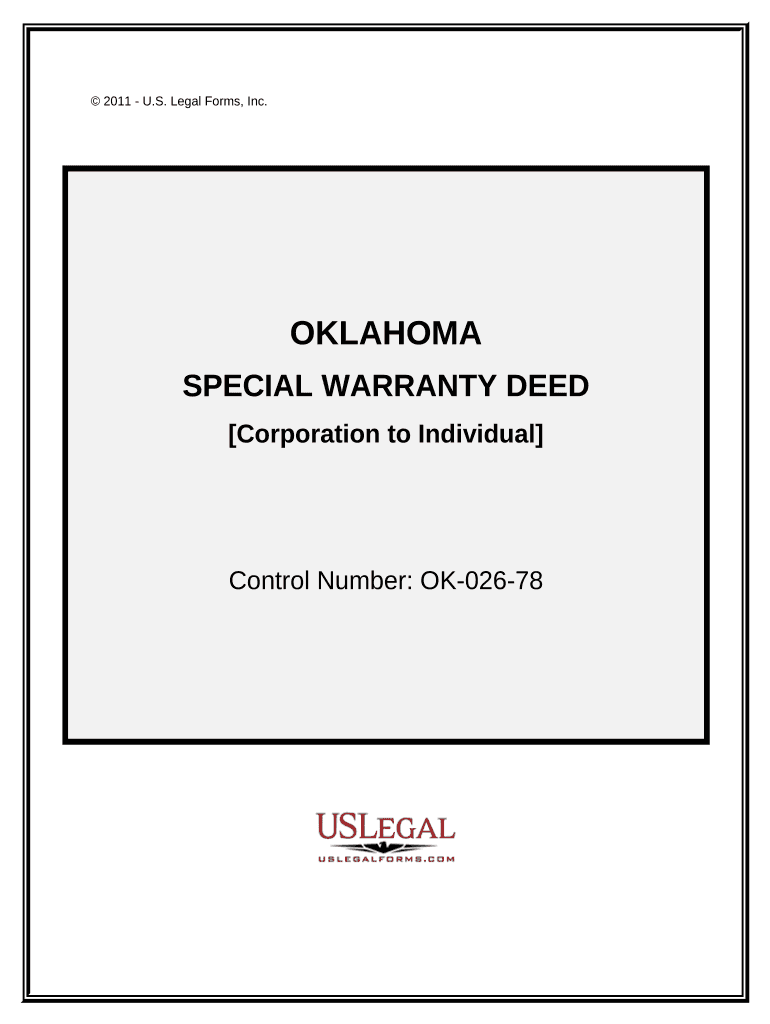 Special Warranty Deed Corporation to Individual Oklahoma  Form