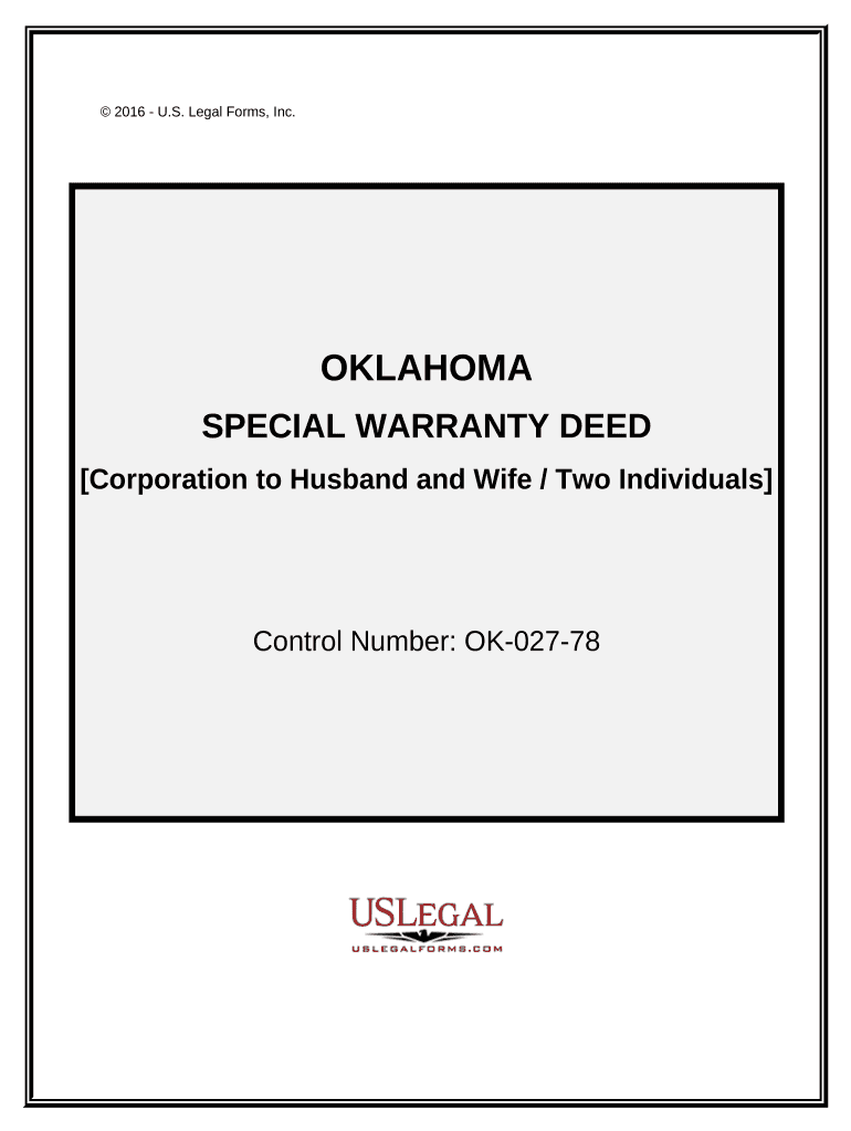 Special Warranty Deed Corporation to Two Individuals Husband and Wife Oklahoma  Form