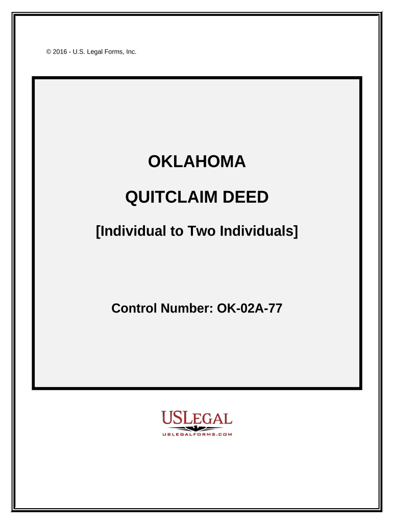Quitclaim Deed from Individual to Two Individuals in Joint Tenancy Oklahoma  Form