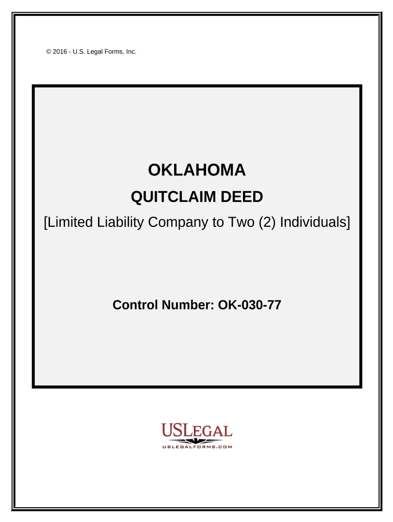 Quitclaim Deed from a LLC to Two Individuals Oklahoma  Form