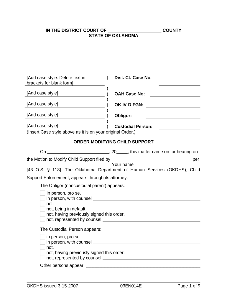 Form 03EN014E Order Modifying Child Support