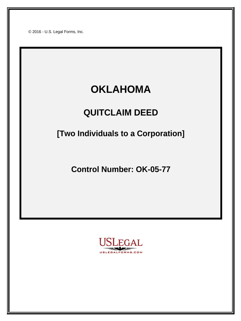 Quitclaim Deed by Two Individuals to Corporation Oklahoma  Form