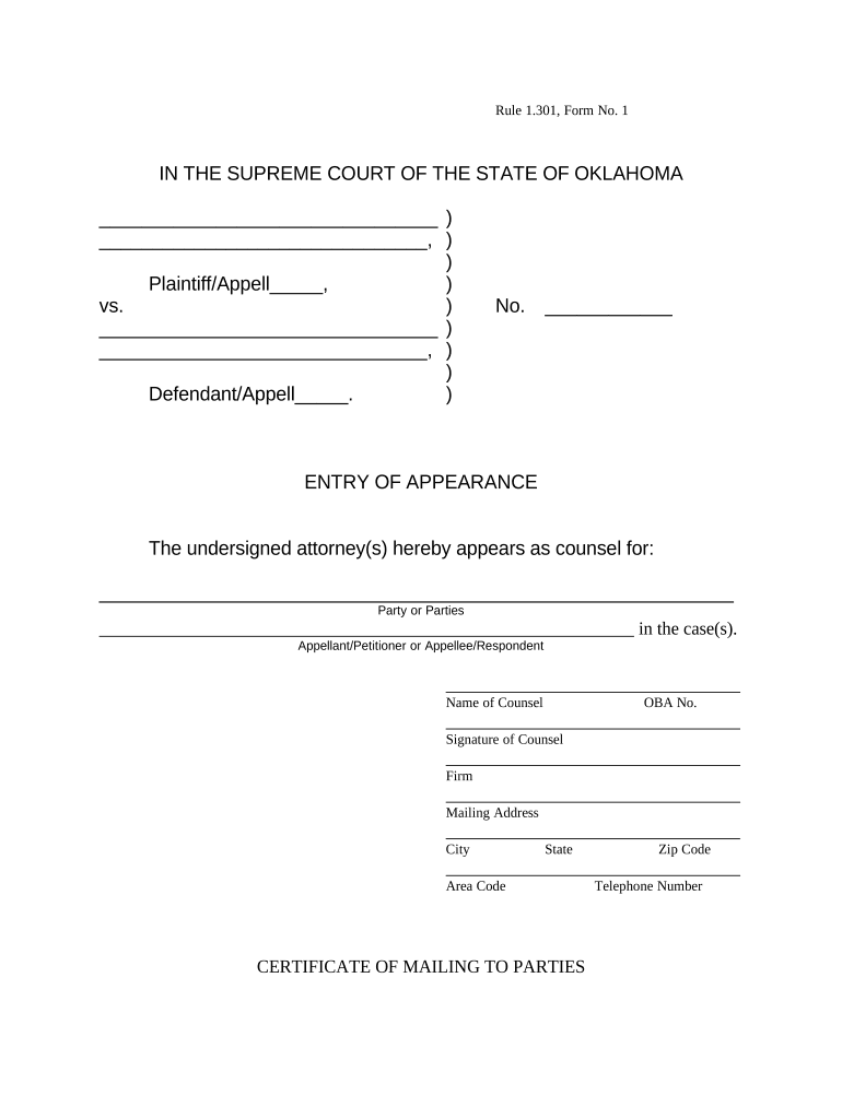 Entry Appearance Form