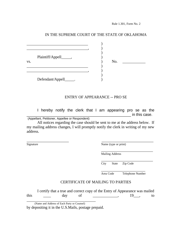 Oklahoma Pro Se  Form