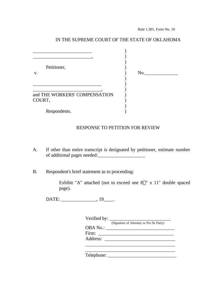 Response to Petition for Review Oklahoma  Form