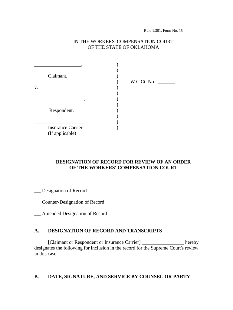 Oklahoma Designation Record of  Form