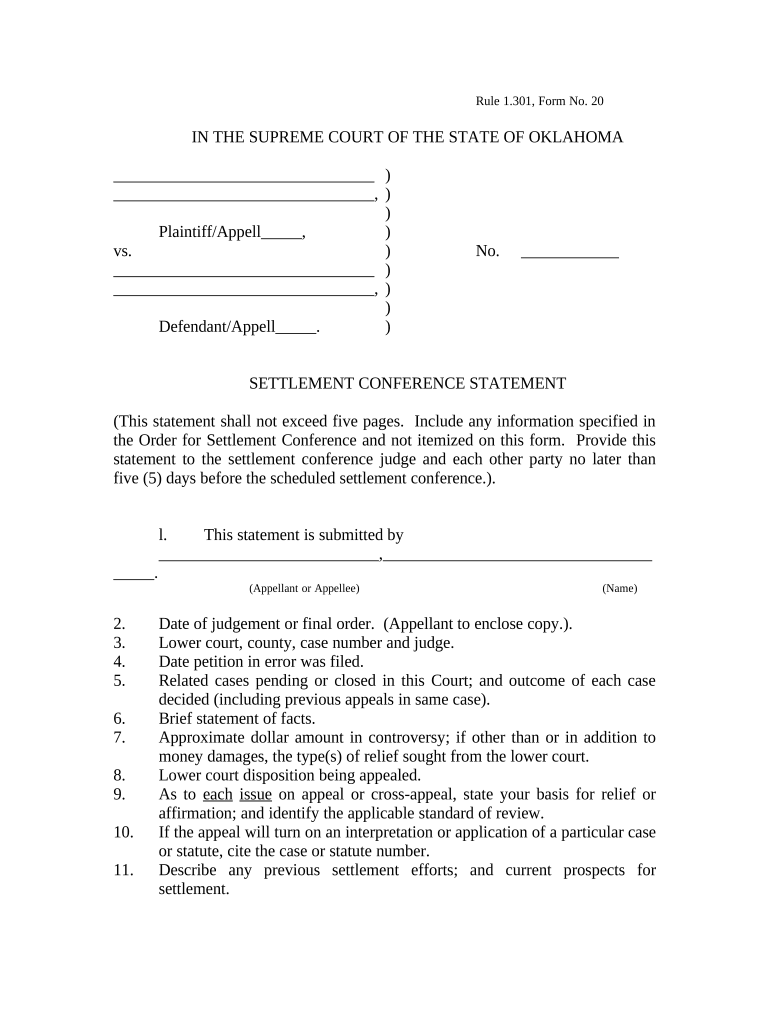 Settlement Conference Form