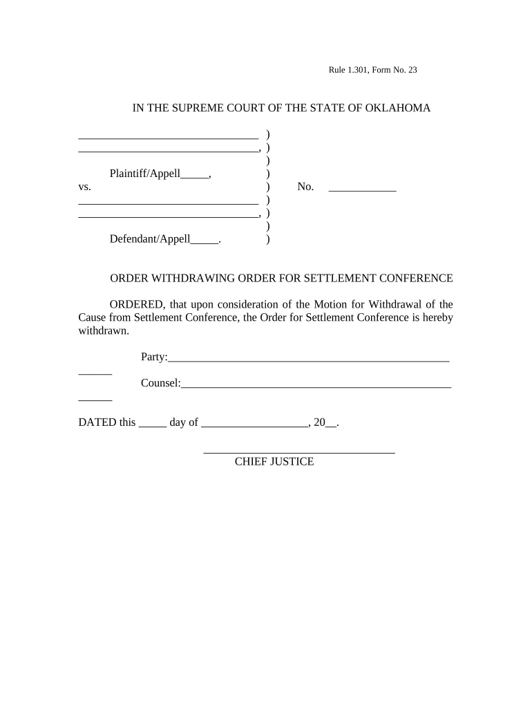 Order Withdrawing Order for Settlement Conference Oklahoma  Form