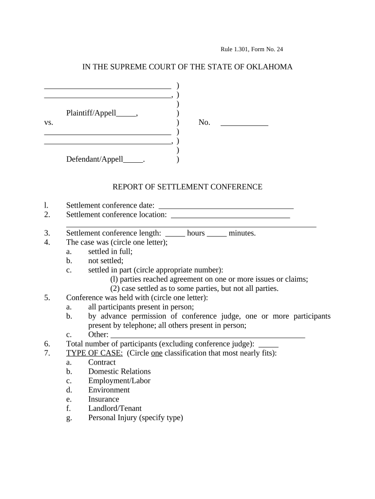 Report of Settlement Conference Oklahoma  Form