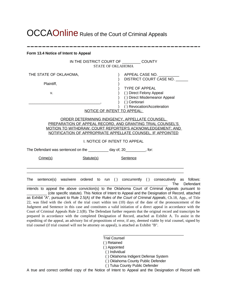 Oklahoma Notice Intent  Form