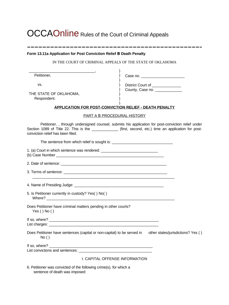 Post Conviction Relief Oklahoma  Form