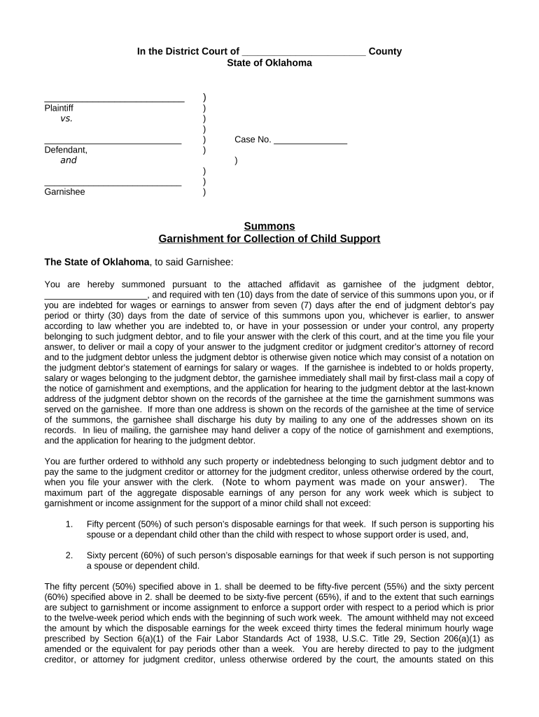 Oklahoma Child Support  Form