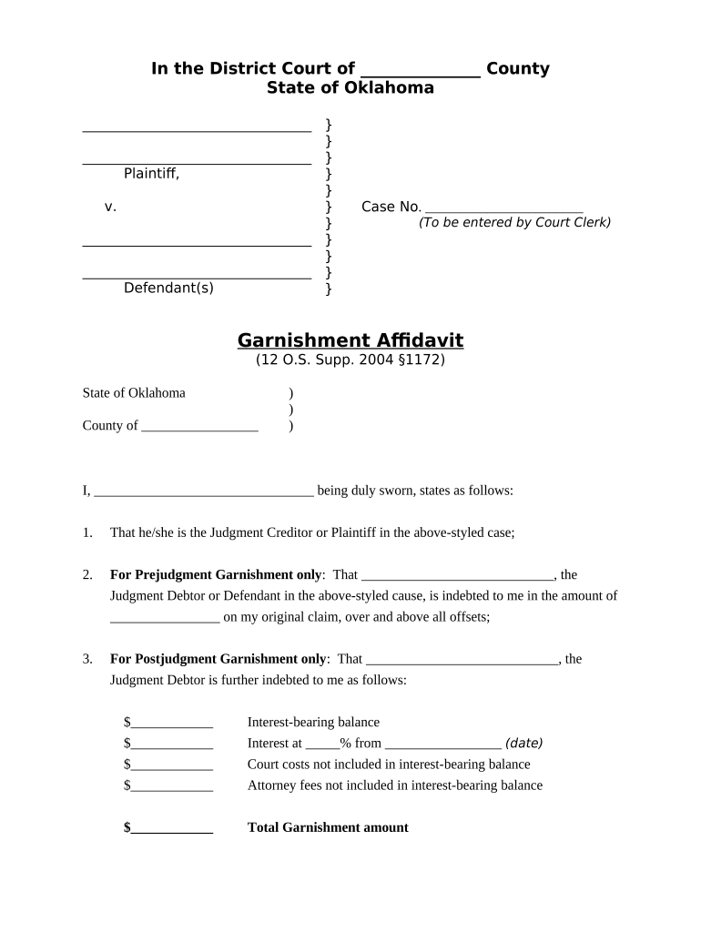 Oklahoma Garnishment Form