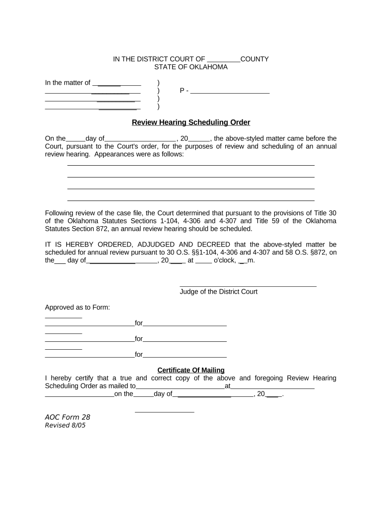 Oklahoma Hearing Order  Form